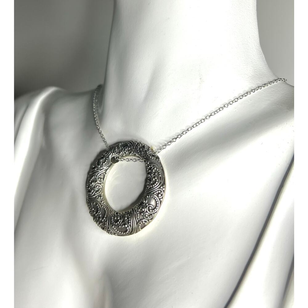 Artisan  925 Silver Granulated Eternity Circle Slide Necklace 18"